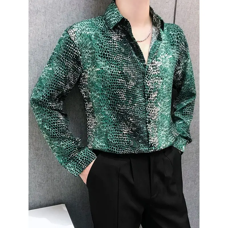 Fall 2024 Men's Shirts Pattern Print Long Sleeve Famous Street Blouses Male Clothing Fashion Tops Lapel Button-Up Shirts P31