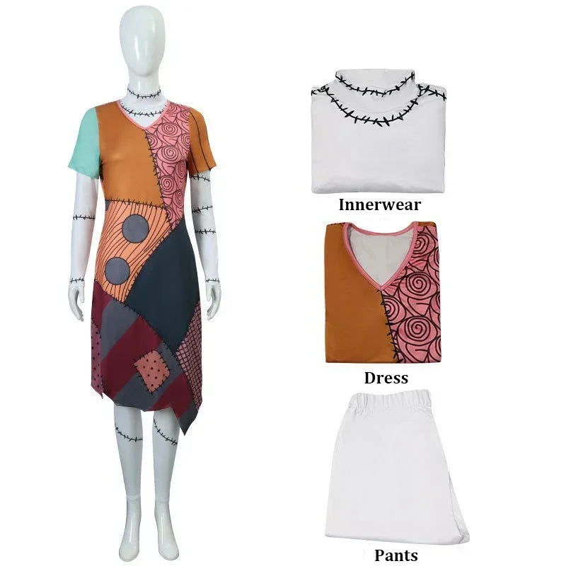2025, Sally Cosplay-Kostüm, Perücke, Damen, Halloween, Karneval, Party, Comic-Con, Rollenspiel-Outfits