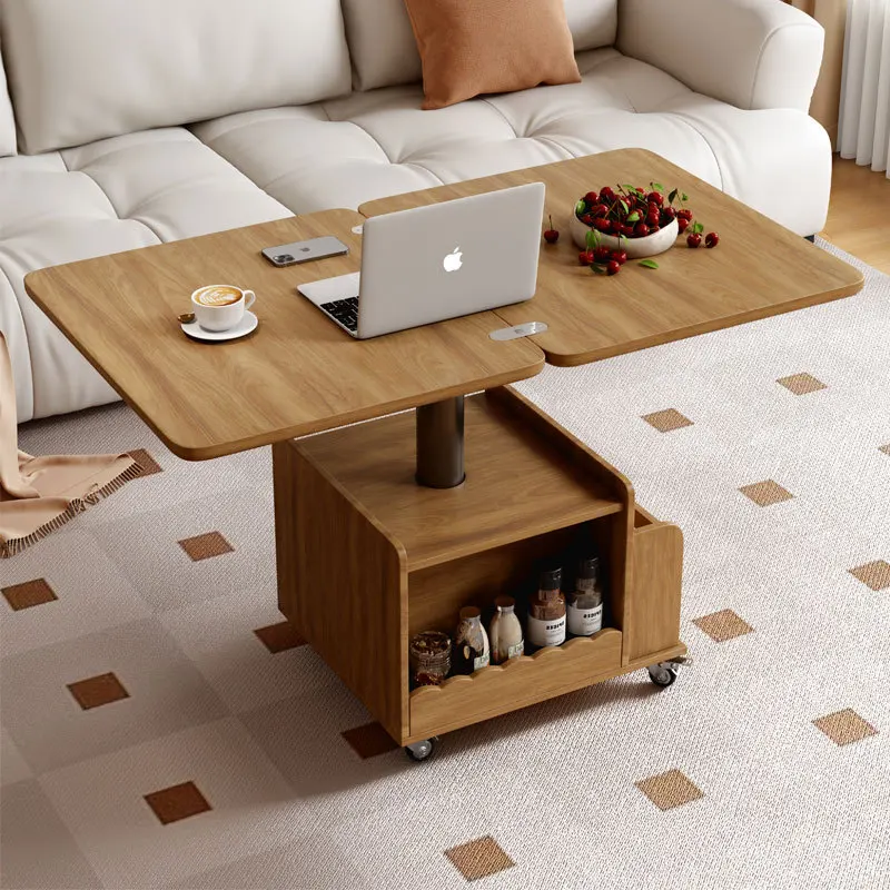 Mesa de centro de elevação de madeira maciça carrinho móvel mesa de chá dobrável jantar dupla finalidade chá multifuncional sala de estar