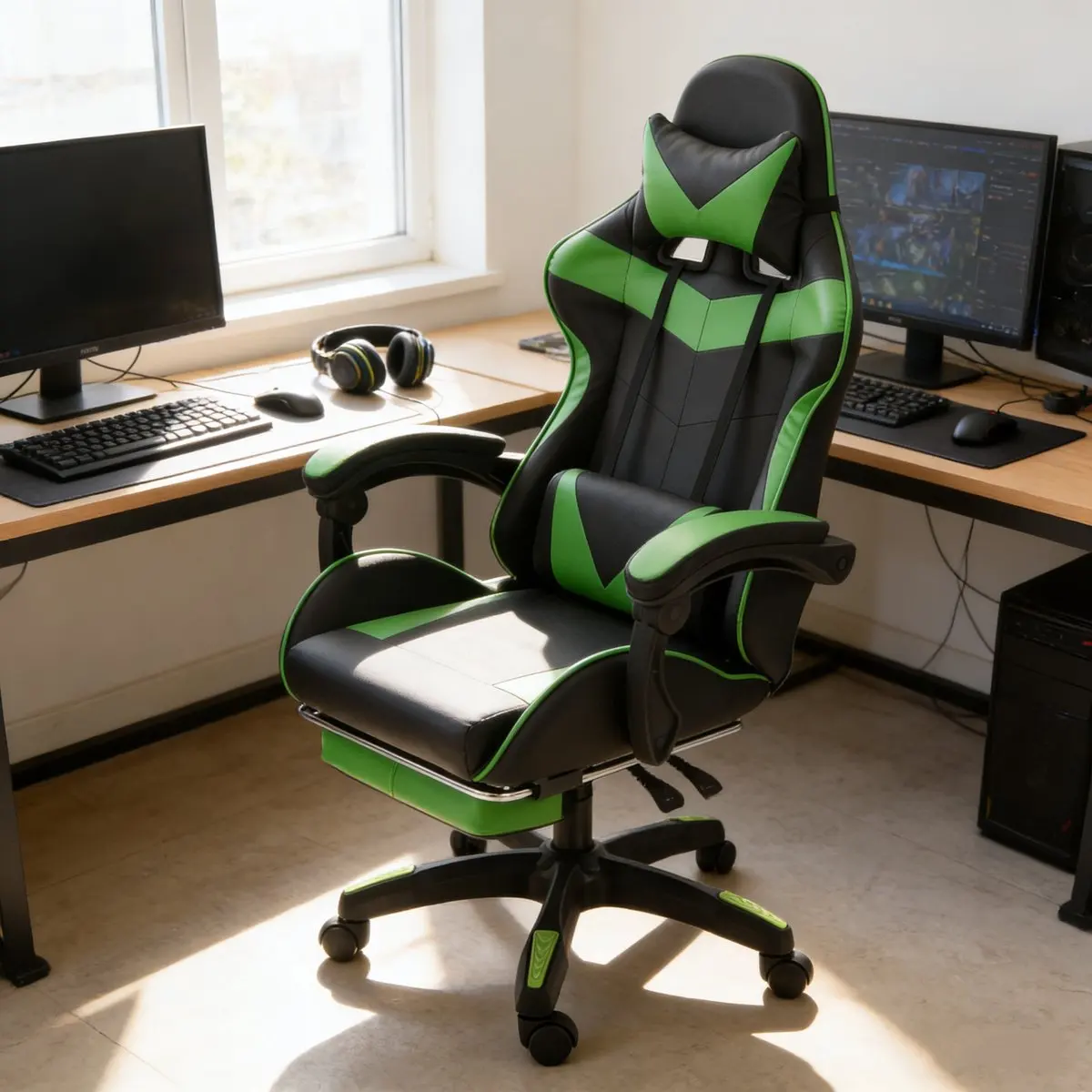 Gaming-Stuhl Gaming Sessel Höhenverstellbar Bürostuhl mit Verstellbar Liegefunktion，mit Katzenohren en Kopfkissen