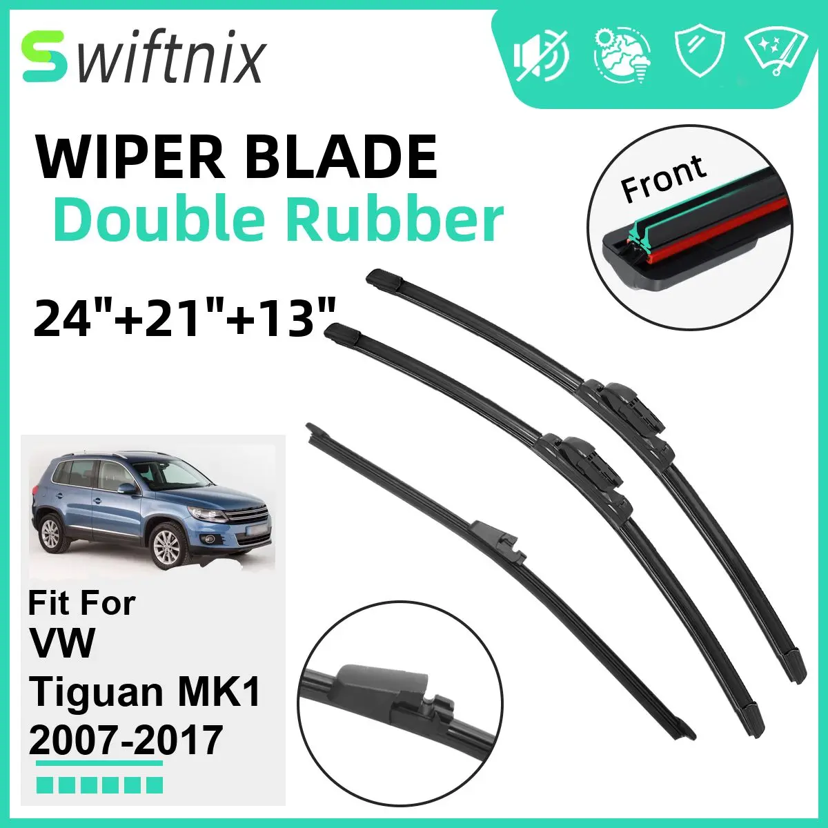 Double Rubber Car Wiper Blades for VW Tiguan MK1 2007-2017 Windshield Wipers Rubber Car Accessories 2013 2014 2015 2016 2017