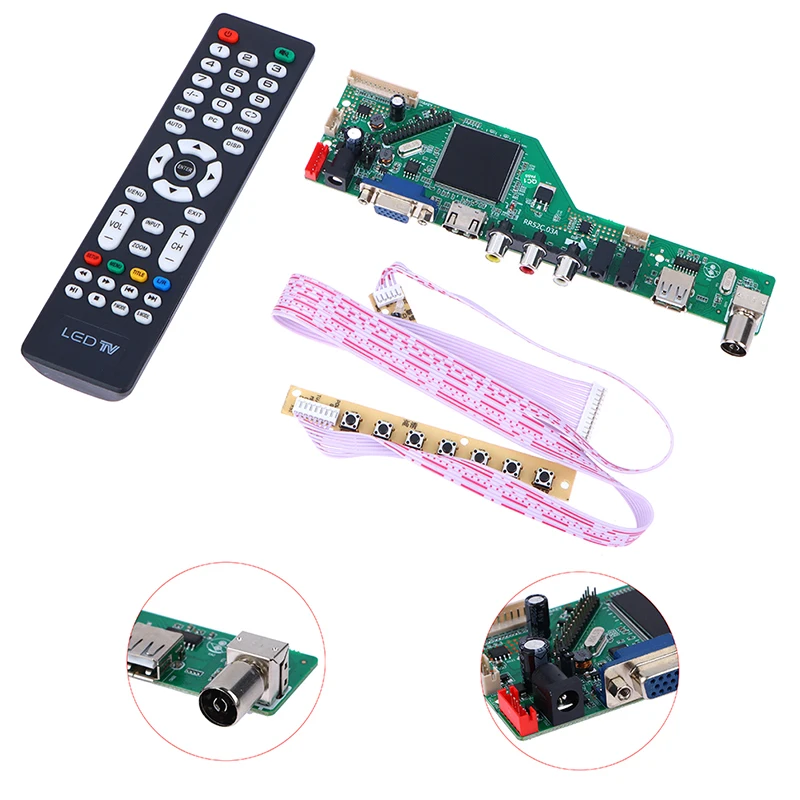 1Set LCD TV Motherboard Drive Board RR52C.03A Supports DVB-T DVB-T2 with Free Key Remote Control