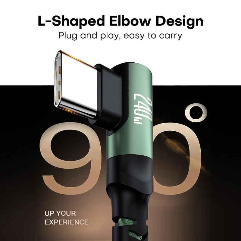 Kabel QOOVI PD240W z kątowym złączem, ultraszpędyste ładowanie USB Type C, szybkie ładowanie PD3.1 do laptopa, Samsunga, Xiaomi, iPhone'a 17, MacBooka — zdjęcie produktu 3