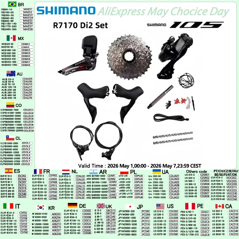 Shimano Di2 105 R7170 Electronic Part Hydraulic Disc Brake Set Front Derailleur R7150 2x12s RD-R7150 CS-R7100 DN300 Di2 Set