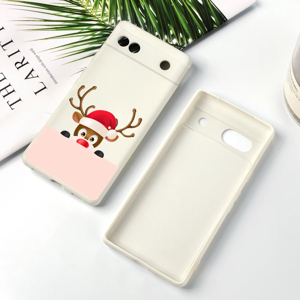 

Cartoon Christmas Elk Phone Case for Google Pixel 7a 8 8pro 7Pro 7 6a 6 6Pro Luxury Soft White Liquid Silicone Bumper Fundas