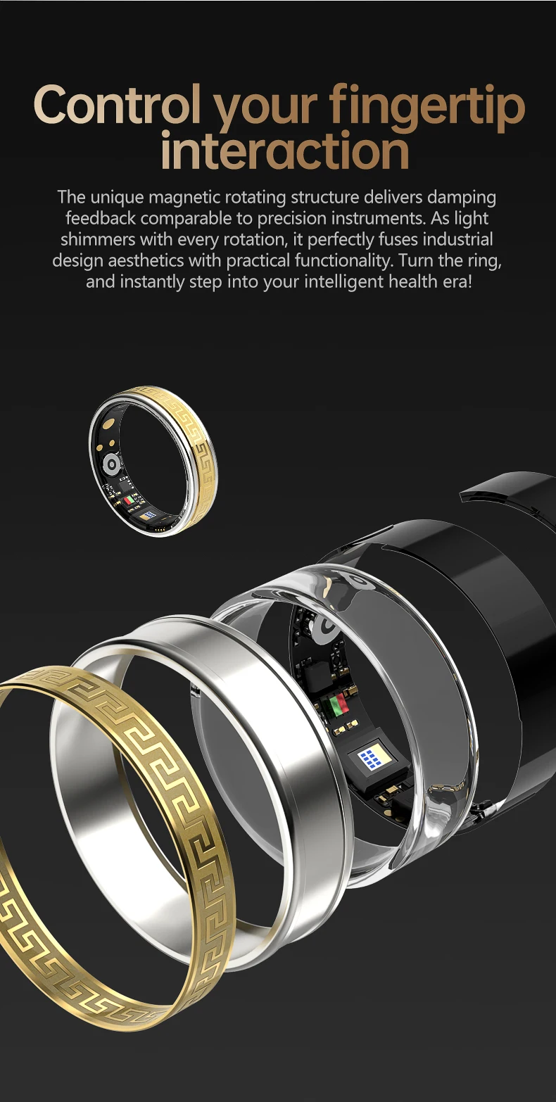 Domars Rotating Pressure Reducing Smart Ring Waterproof Heart Rate Blood Pressure Health Monitor Sleep Outdoor Sport Bluetooth