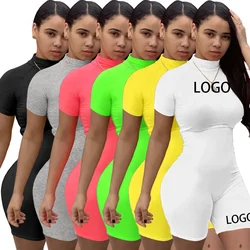 custom logo plus size women summer designer jumpsuit rompers bike shorts solid one piece bodycon sexy bodysuits for women custom