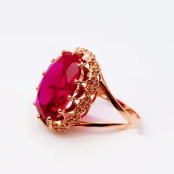 585 Purple Golden Plated 14K Rose Golden Inlaid Oval Ruby Rings for Women Opening Creative Court Style Classic Party Jewelry