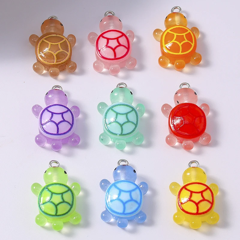 10 Stück bunte Cartoon-Tier-Schildkröten-Anhänger für die Schmuckherstellung, Ohrhänger, Halsketten, Armbänder, DIY-Bastelzubehör – Detail 6