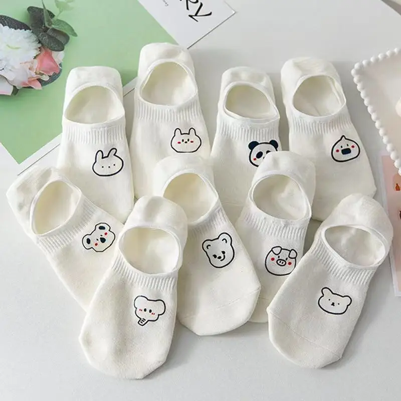 

5 Pairs/lot Short Socks For Women Summer White Rabbit Cow Panda Koala Animal Ankle Socks Cute Funny Happy No Show Socks