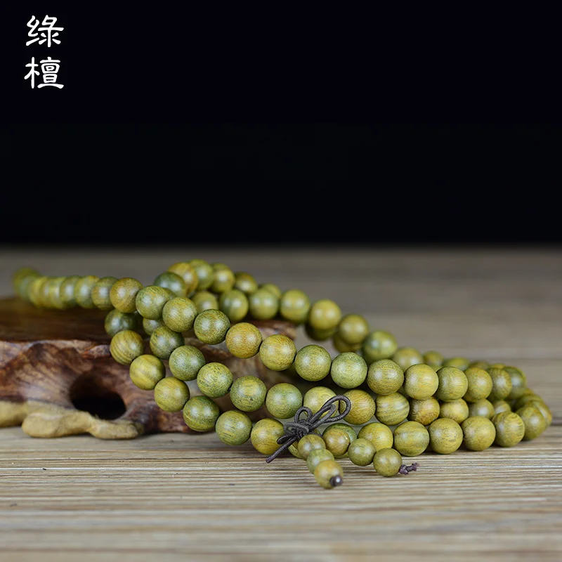 Natural Argentine Green Sandalwood Bracelet 108 Sunken Buddhist Beads Bracelet Stationery Jewelry Men and Women\'s Rosary Beads