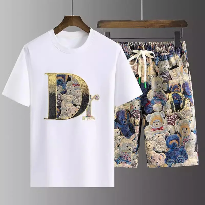 

Korean Cute Bear Pattern Matching Sets Casual Large Size Men T-shirt and Short Two Piece Suits Loose Hip Hop Harajuku Kawaii Y2K