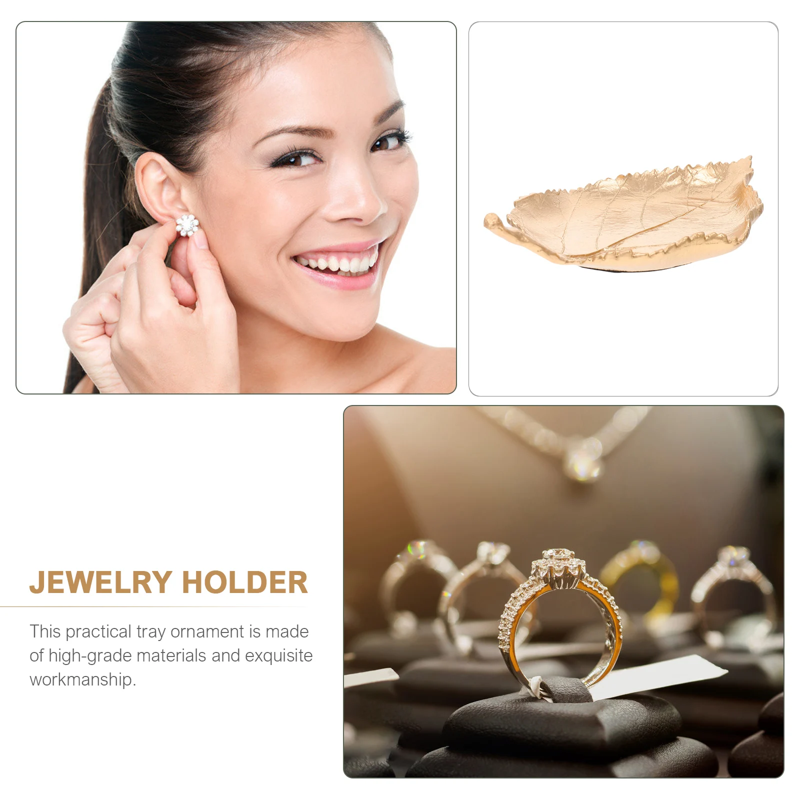 1pc Leaf Shape Jewelry Storage Tray Golden Zinc Alloy Desktop Organizer Creative Display Holder For Rings Necklaces Earrings