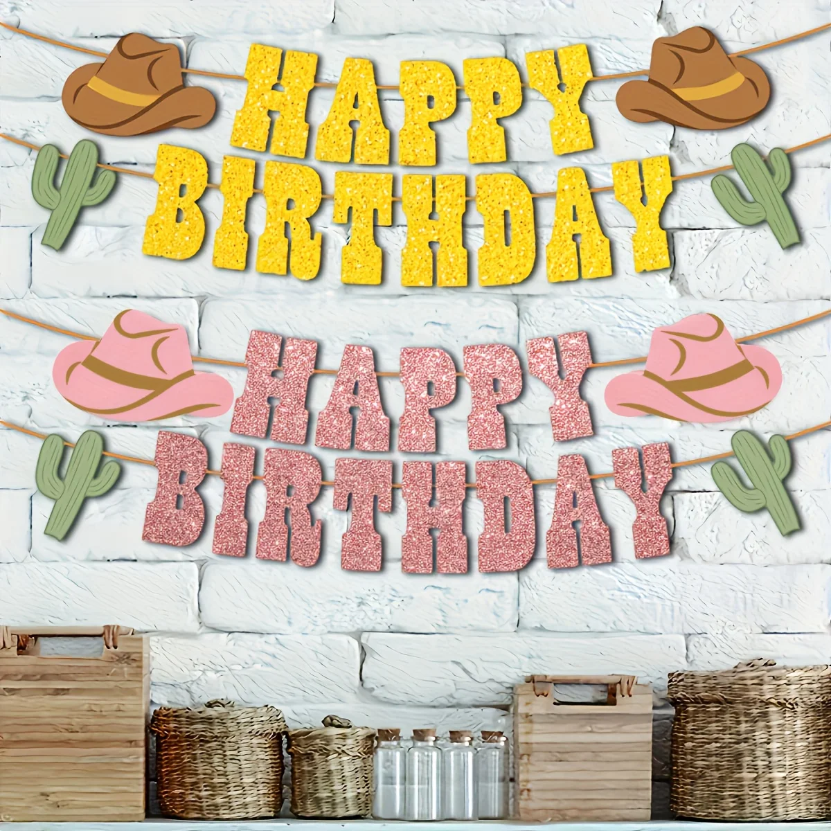 1 Set Western Cowboy Happy Birthday Banner Alphabet Flaggen-Girlande Cowboy-Themen Geburtstagsparty Hängedekoration