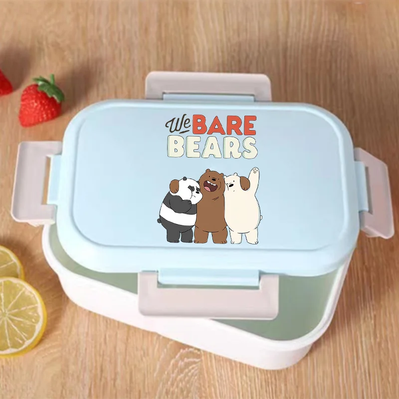 Lonchera Bento de We Bare Bears, lonchera con estampado de dibujos animados para niños y niñas, contenedores de almacenamiento de alimentos escolares, regalos de cumpleaños para niños