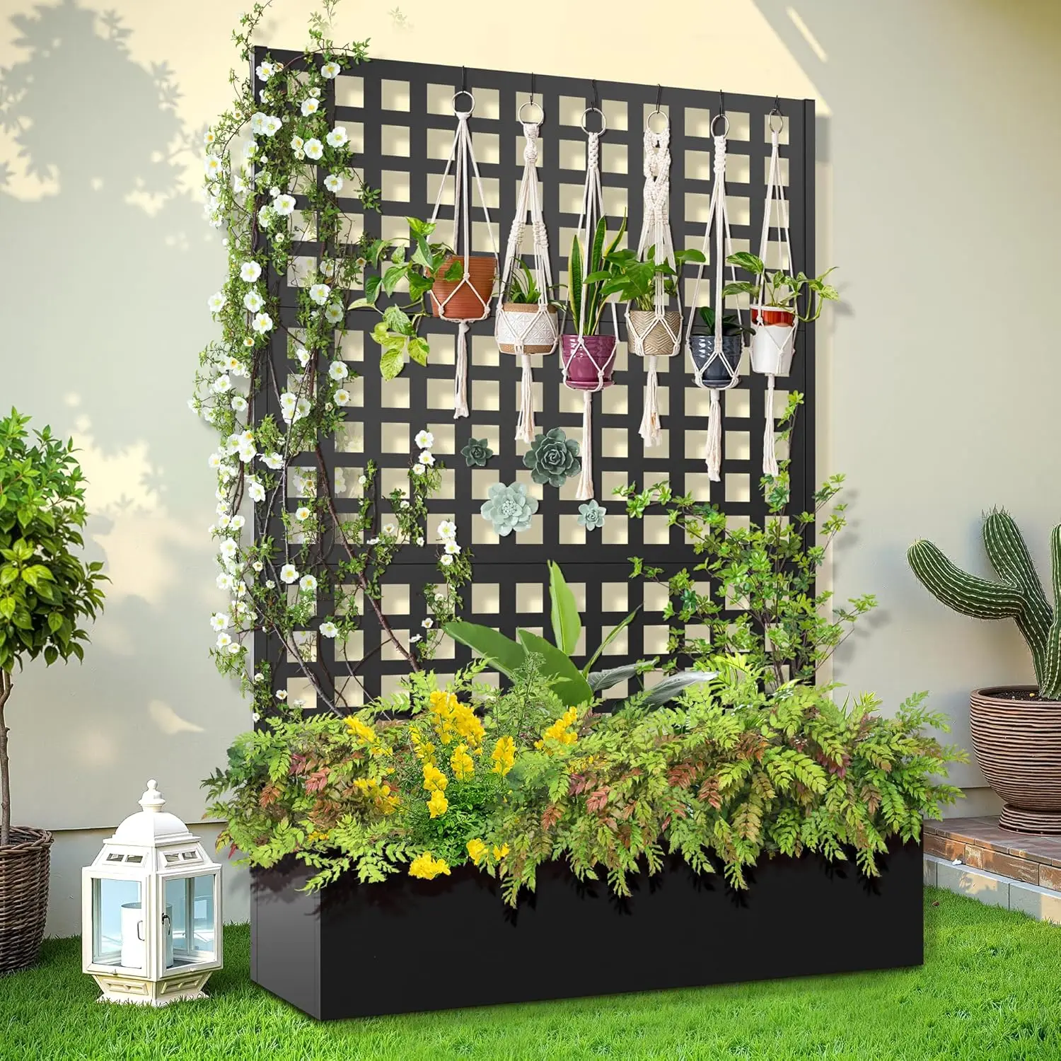 

Metal Raised Garden Bed, Trellis Planters Bed with Drainage Holes for Climbing Plants, Vegetables Outdoor Privacy Screen with Pl