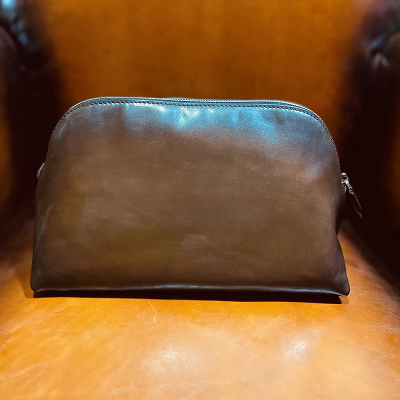 DIMY 2025 Men's Genuine Leather Handbag  Large Capacity Luxury Retro Flip Cover Handbag Men's Style High End