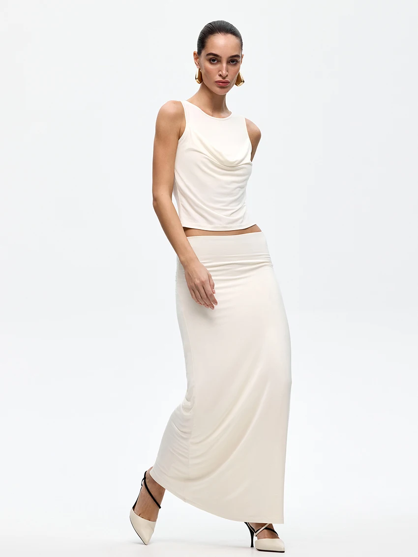 

Marthaqiqi Casual Ladies Nightwear Set O-Neck Sleepwear Tank Top Pajama Crop Top Nightie Long Skirts Woven Female Nightgown Suit