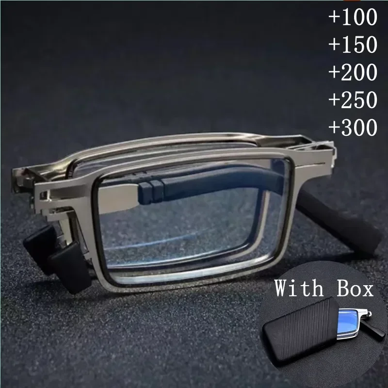 Hot Sale Women Men Anti-Blue Light Reading Glasses Metal Foldable Presbyopia Full-Frame Eyeglasses Cooling Glasses With Case