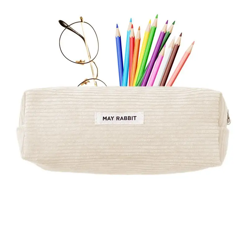 Retro Corduroy Pen Bag Large Capacity Multi-function Stationery Bag Pencil Case Student