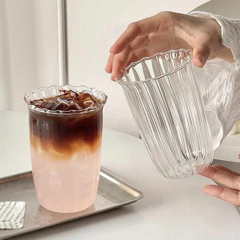 

Transparent Ribbed Latte Coffee Cup Cocktail Glasses Vertical Grain Phnom Penh Glass Water Cup Juice Cup Coffee Whiskey Cups