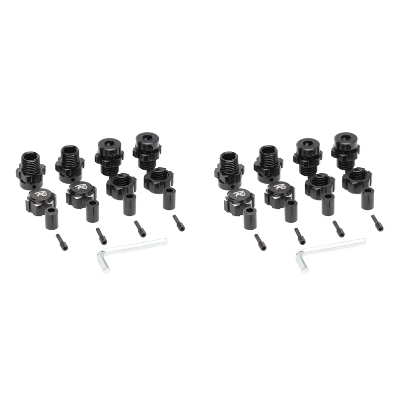 BEDW-8Pcs 17Mm Hex Nuts Adapter Splined Wheel Hubs Extension Combiner For 1/10 Traxxas E-REVO SUMMIT RC Car Parts,Black