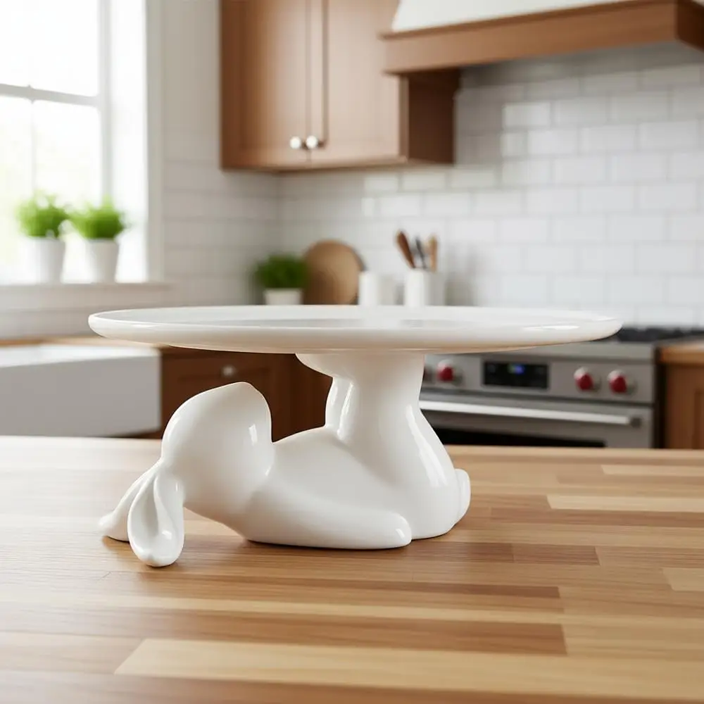 

8.3 Inch White Easter Cupcake Stand with Bunny Candy Dish and Decorative Plates