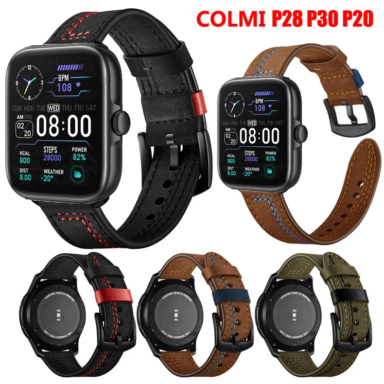 

Quick Release Leather Watchbands for COLMI P28 P20 P30 Casual Belt Smart Watch Strap Soft Bracelet Wrist Watch Band 20mm 22mm