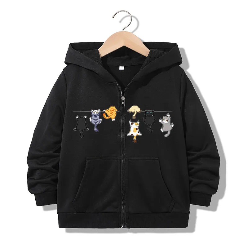 Zipper Hoodie Funny Casual Cat Letter Hoodies Jackets Boys Girls Y2k Comfortable Zip Up Sweatshirt Spring Autumn Hoodies