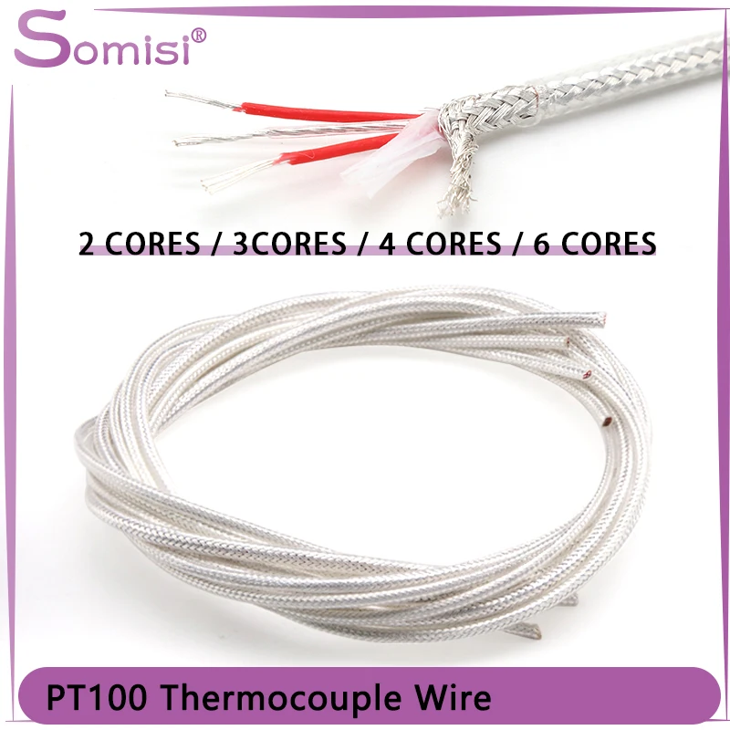 1/5M PT100 Transparent PTFE Thermocouple Wire 2 3 4 6Cores Silver Plated Copper Shield Signal Line Compensation Cable