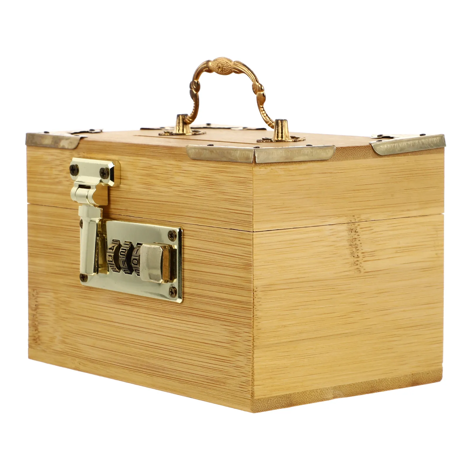 Wooden Treasure Box with Combination Lock Retro Jewelry Storage Organizer Small Accessories Gift