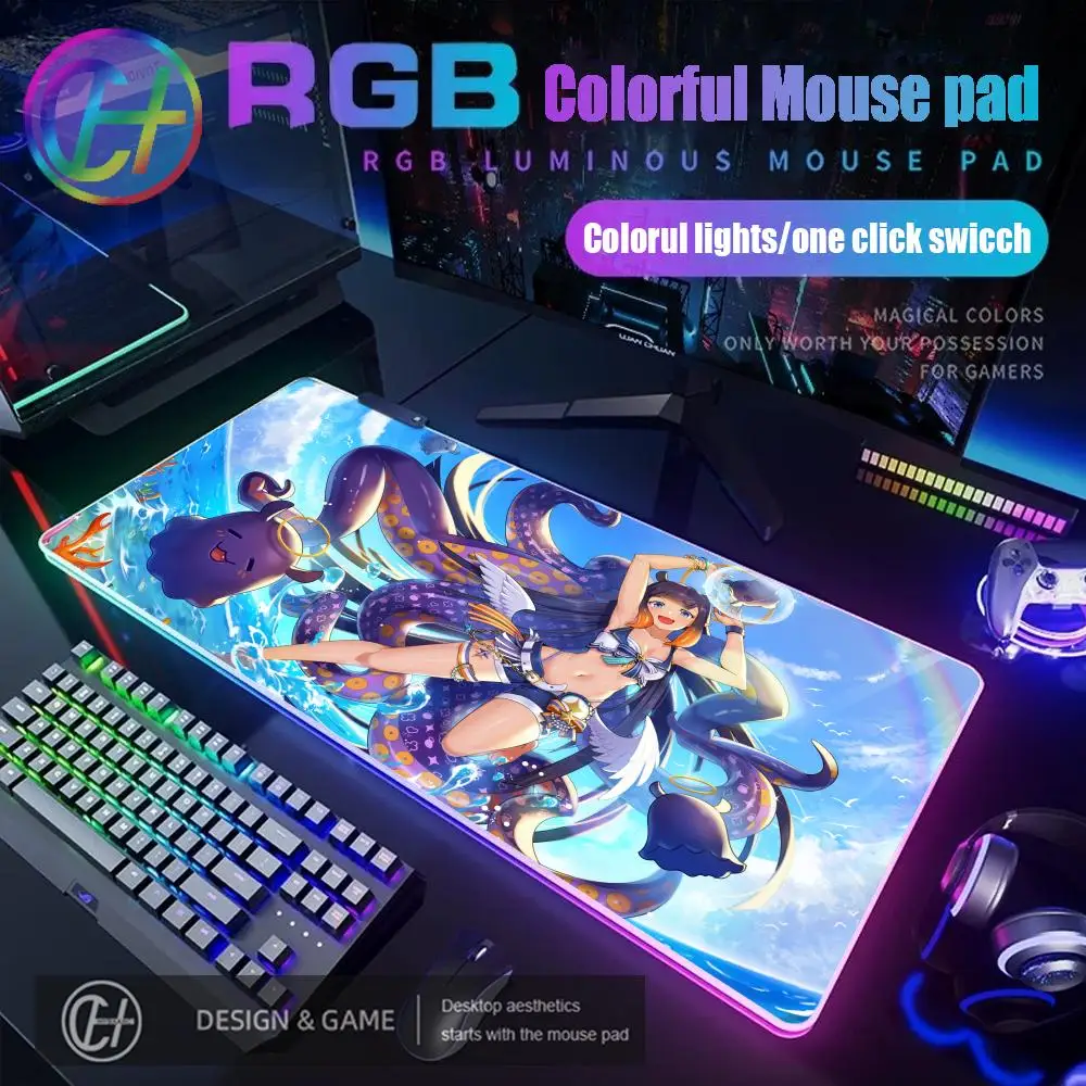 

Mouse Pad Large Hololive Ninomae Ina Nis Mouse Pad RGB Gaming Mouse Pad Desk Mat HD Gamer Large LED Light XXL 80x40cm Mouse Pad