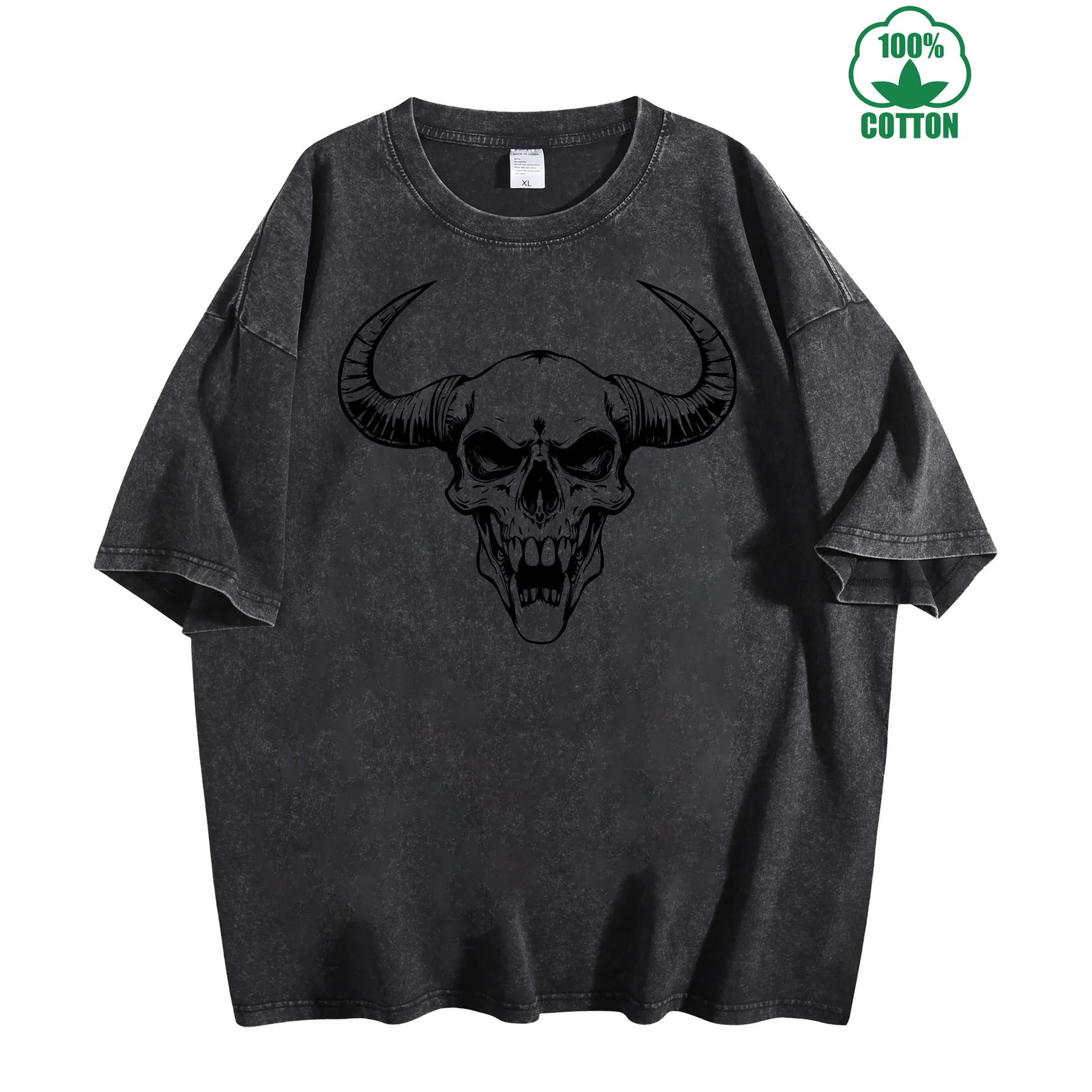 تي شيرت Skull Lord Dark Beast Vintage مغسول 230 جرام 100% قطن مريح كبير الحجم ملابس الشارع للجنسين