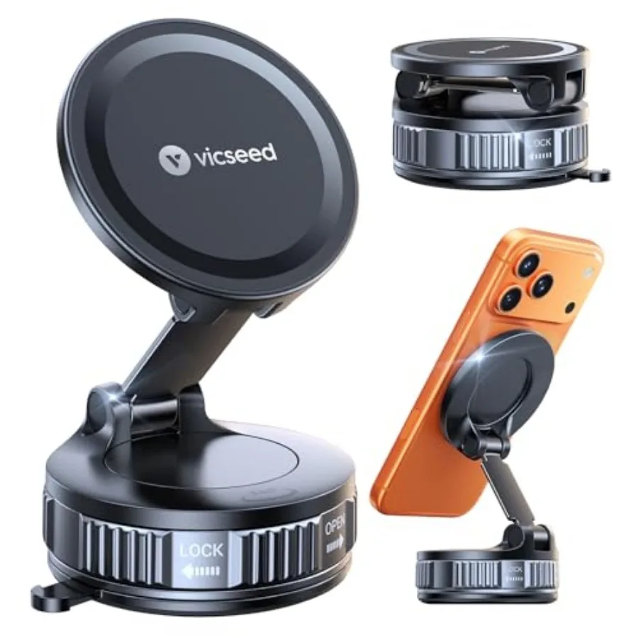 

Ultimate for Magsafe Car Mount [98+LBS Strongest Suction] 360° Vacuum Magnetic Phone Holders for Your Car Metal Arm Foldable Ce