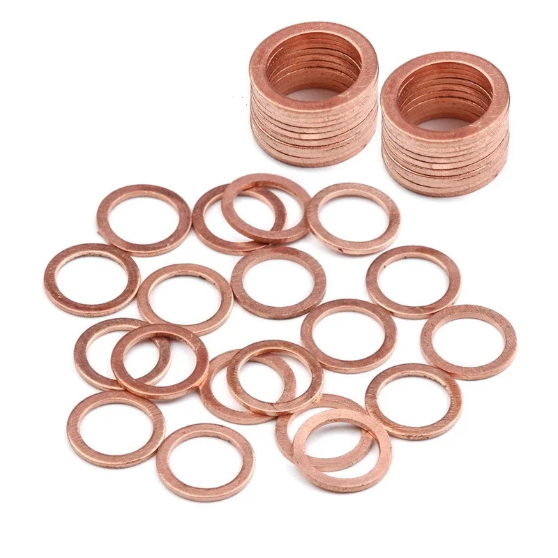 10/20/50 pces cobre plana arruela shim anel junta anéis selo liso espaçador arruelas sólidos fixador m5 m6 m8 m10 m12 m14 m16 m18 m20