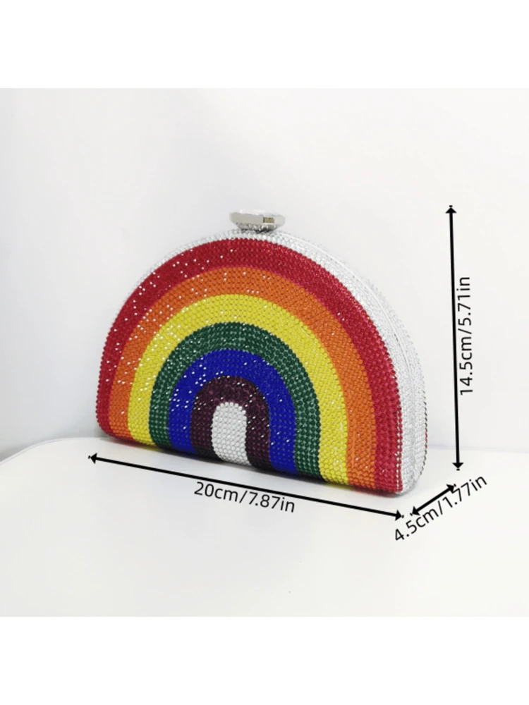 Regenboog Kleur Kristal Avond Clutch Bag Diamant Bruiloft Keten Tas Vrouwen Boutique Halve Maan Strass Portemonnees En Handtassen