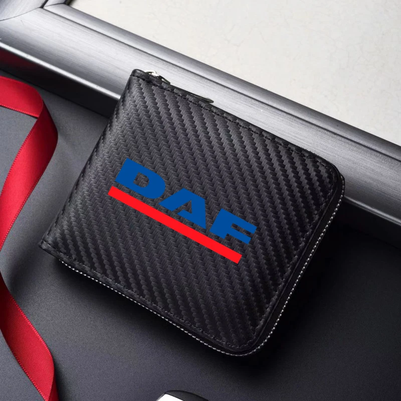 

Carbon Fiber Textured Premium Leather Zipper ID Holder for Driver's License Suitable for DAF Cars