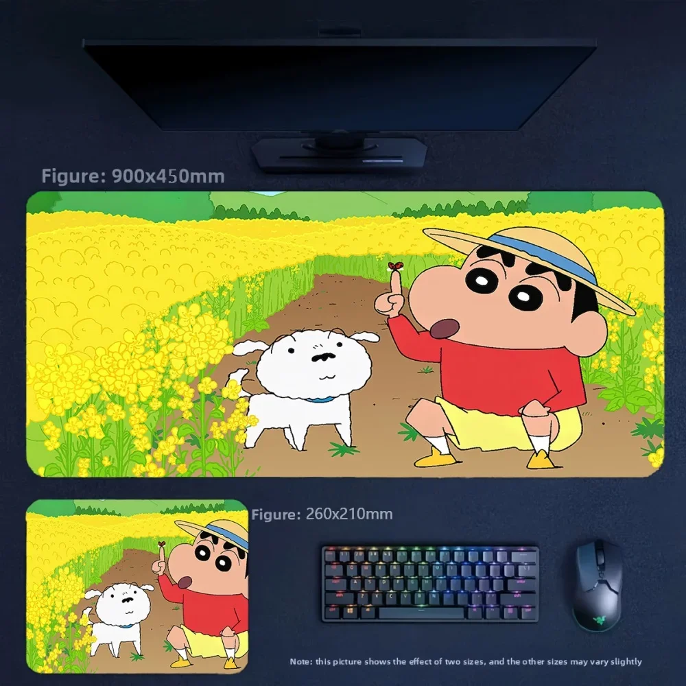 Girls Office Large Size Waterproof Stain Resistant Leather Mousepad Animation Crayon Shin-chan and His Friend Leather Mouse Pad