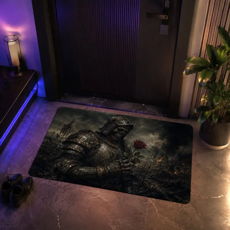 VIKAMA Dark Skull Candlestick Carpet Gothic Style Entrance Hall Floor Mat Bedside Decoration Wear resistant Foot Mat