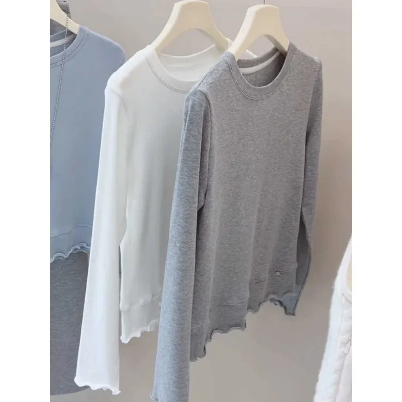 Pure Cotton Earring Design Long-sleeved T-shirt Women's New Autumn Winter Loose Versatile Top