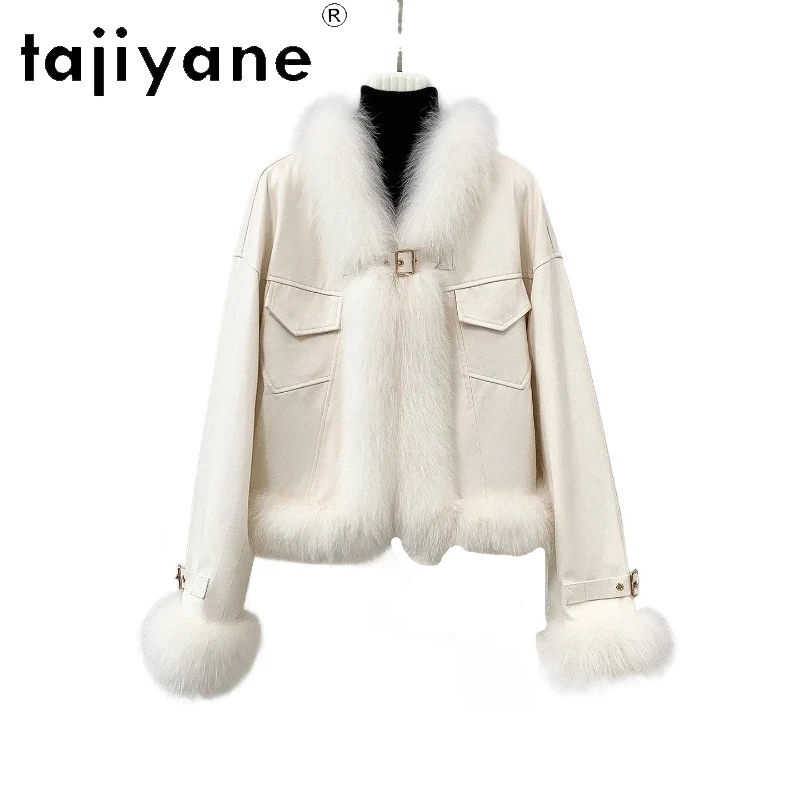 

TAJIYANE Goose Down Coats Women Chic Fox Fur Collar Suede Short Jackets Warm Female Outerwears 2025 Winter Woman Clothes 경량패딩 여성