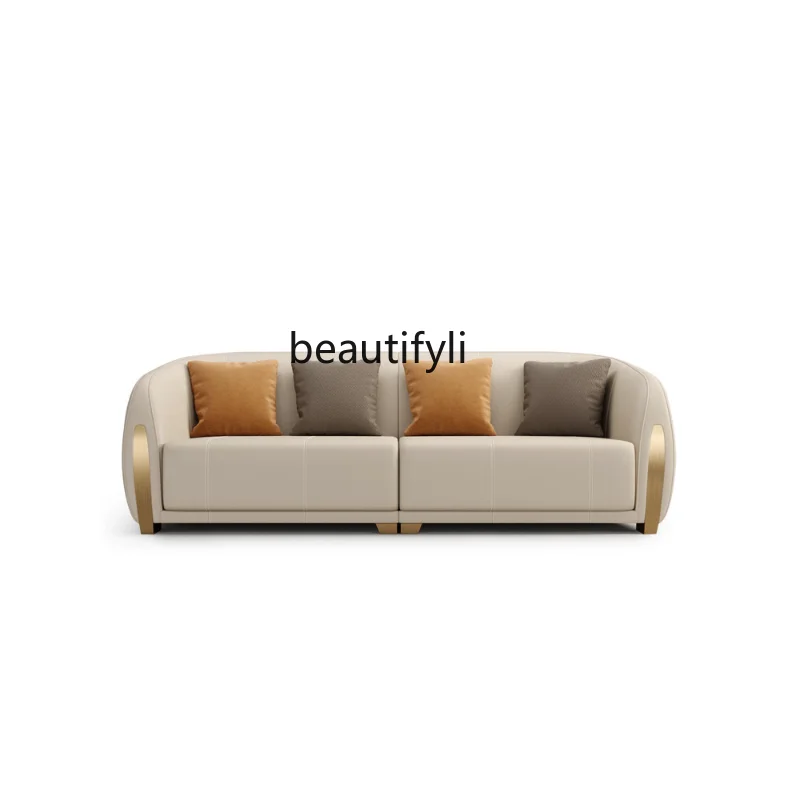 

Italian-Style Sofa First Layer Cowhide Luxury Living Room High-End Large Apartment Modern Simple Leather Straight Row Sofa