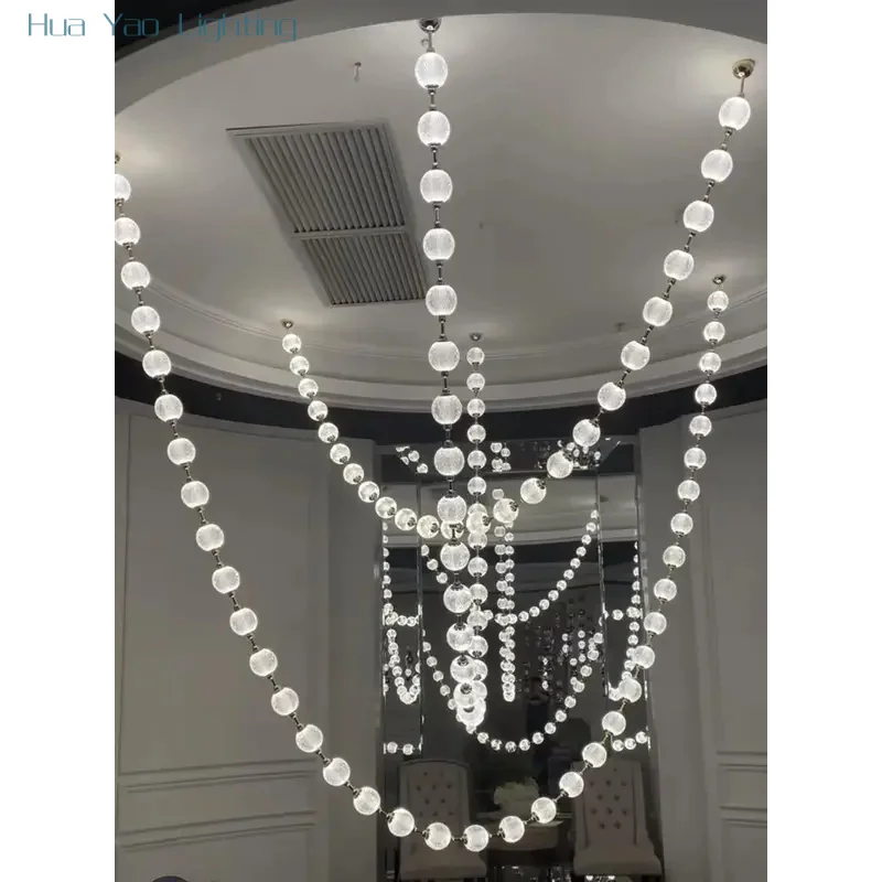 New Trend Pearl Drop Designer Staircase Long LED Ceiling Chandelier Balls 6 m Suspension Luminaire Lampen For Living Room