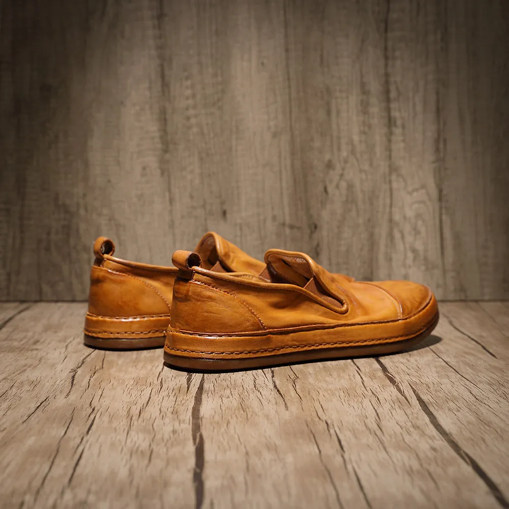 Men Casual Slip-On Loafers Distressed Wrinkled horsehide with Soft Flat Soles Perfect for Holidays Driving  Walking Shoes