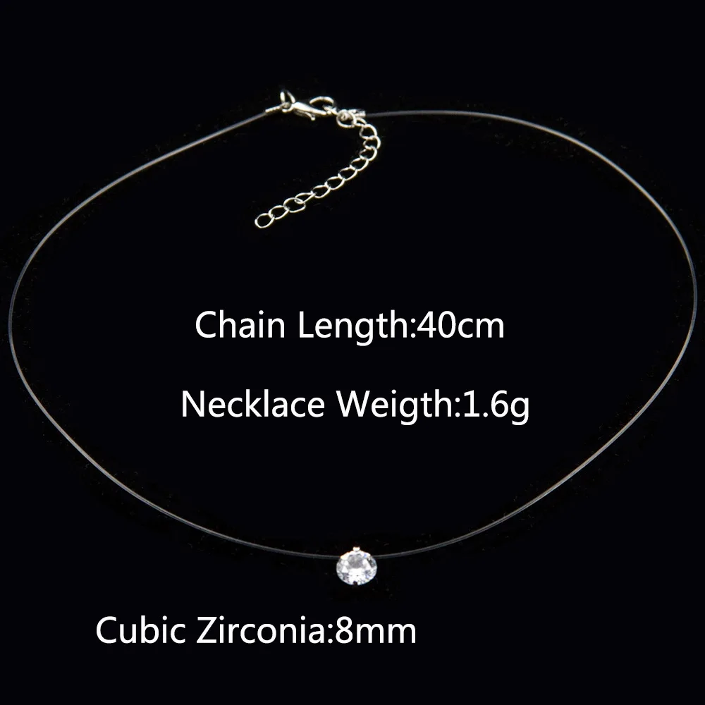 Female Transparent Fishing Line Necklace Silver Plated Invisible Chain Women Rhinestone Choker Necklaces