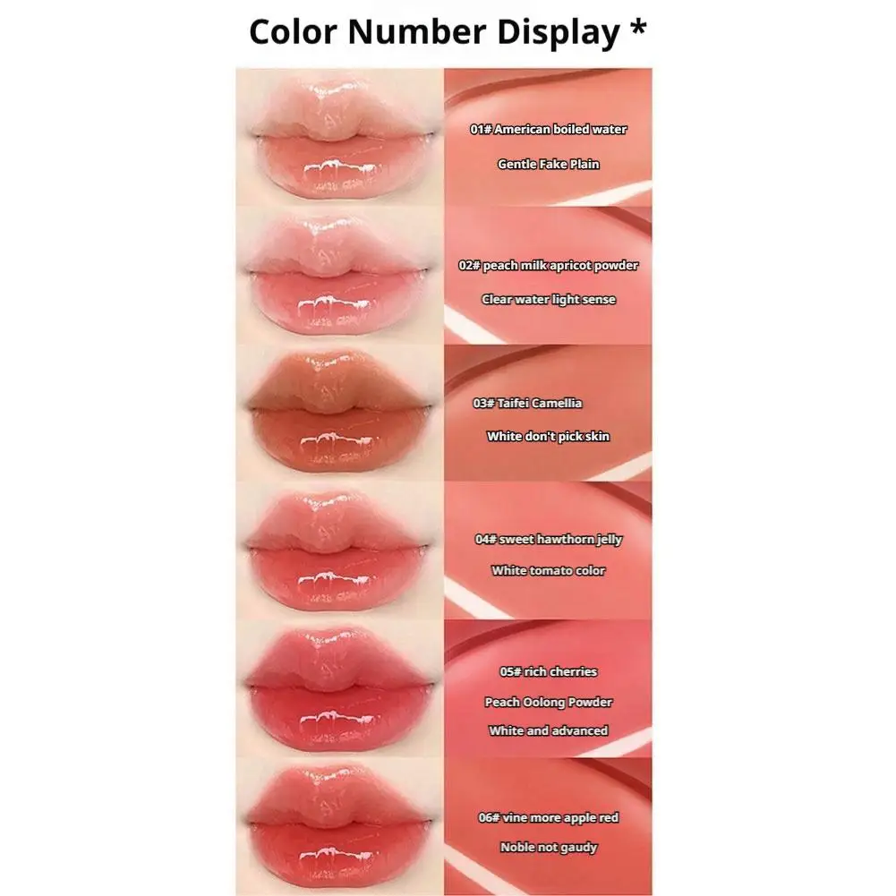 6-kleuren kleurrijke essentie lipgloss Langdurig hydraterend Hoge kleurweergave Spiegellipglazuur Transparante kleurcosmetica