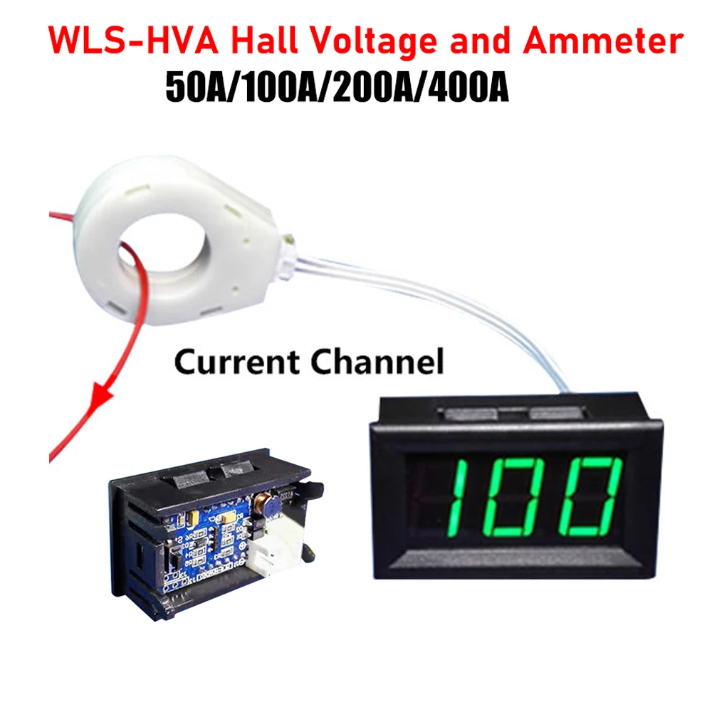 DC5-120V 50A 100A 200A 400A Hall Voltmeter Ammeter Battery Monitor Digital LED Voltage Current Meter Hall Sensor w/ Transformer