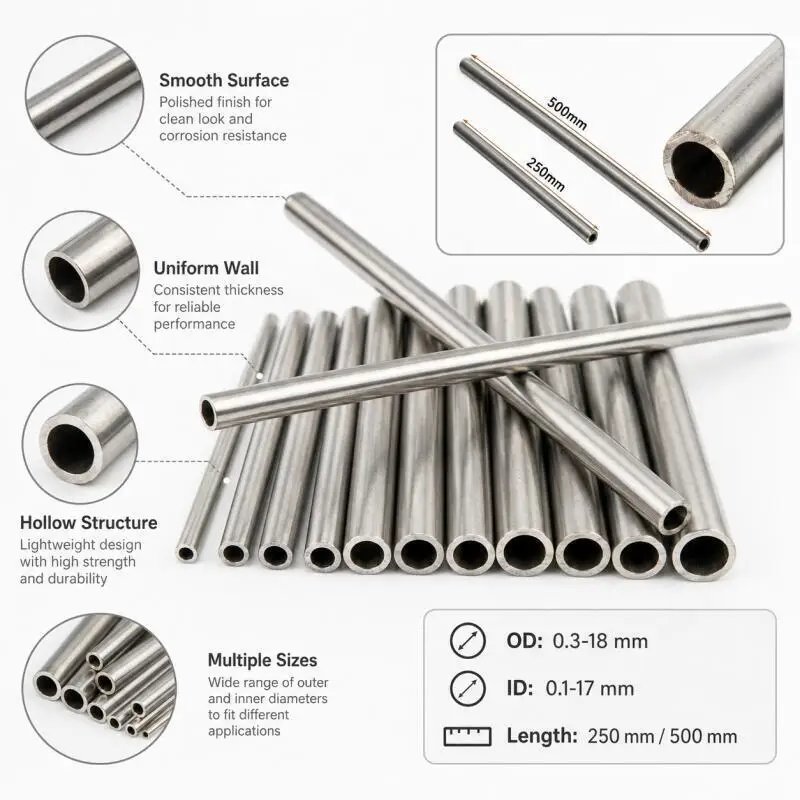 1-20 Stück 304 Edelstahl Rundes Kapillarrohr 0,3x0,1mm/10x8mm/8x6mm/4x3mm/6x4mm/3x2mm/12x10mm Länge 250mm/500mm – Detail 5