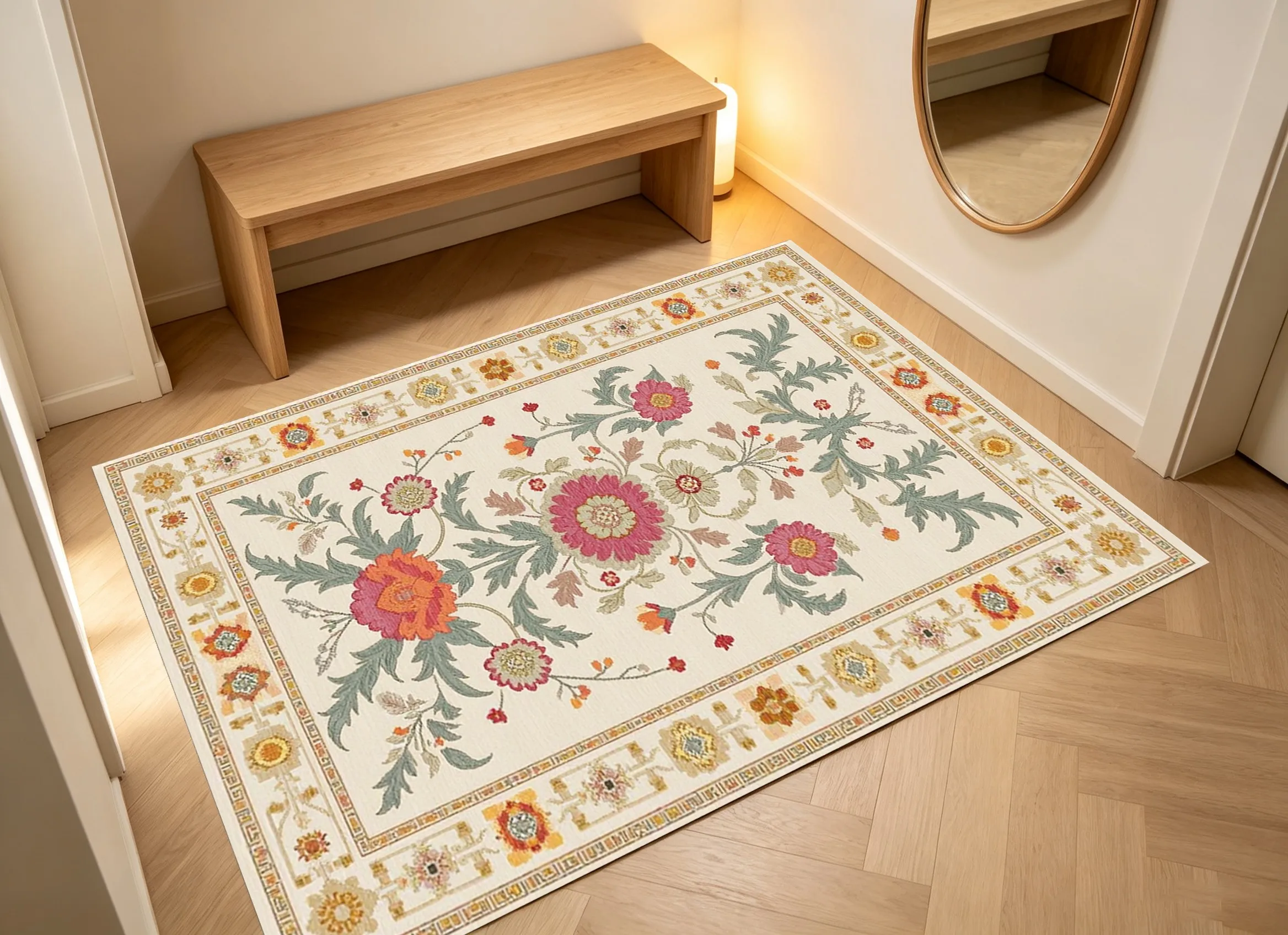 Velvet Rug Retro Floral Pattern American Ethnic Style for Living Room Bedroom Bedside Home Decor