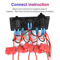 AB56-Boat Switch Panel Car Switch Panel Waterproof Digital Voltmeter Dual USB Port Outlet Combination Marine LED Rocker